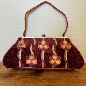 Vintage Spencer and Rutherford Floral Velvet Burgundy Shoulder Bag